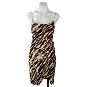 Leith Brown Black Zebra Sleeveless Split Cami Camisole Mini Bodycon Dress Size S
